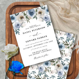 Elegant Dusty Blue Waterverf Floral Wedding Kaart