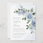 Elegant Dusty Blue Waterverf Floral Wedding Kaart (Voorkant)