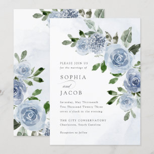 Elegant Dusty Blue Waterverf Floral Wedding Kaart