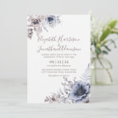 Elegant Dusty Blue Waterverf Floral Wedding Kaart (Staand voorkant)