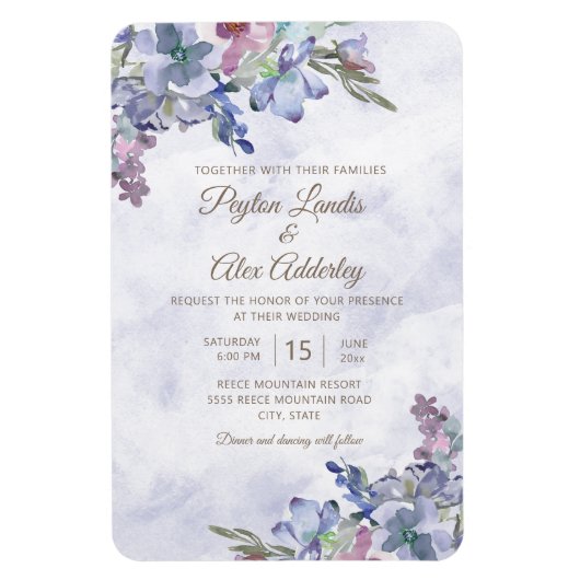 Elegant Dusty Blue Waterverf Floral Wedding Magneet (Verticaal)