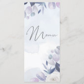 Elegant Dusty Blue Waterverf Floral Wedding Party Menu (Achterkant)