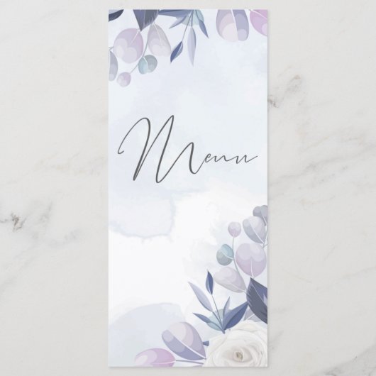 Elegant Dusty Blue Waterverf Floral Wedding Party Menu (Achterkant)