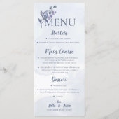 Elegant Dusty Blue Waterverf Floral Wedding Party Menu (Voorkant)