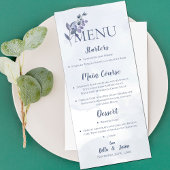 Elegant Dusty Blue Waterverf Floral Wedding Party Menu