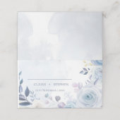 Elegant Dusty Blue Waterverf Floral Wedding Party Plaatskaartje (Buitenkant ongevouwen)