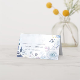 Elegant Dusty Blue Waterverf Floral Wedding Party Plaatskaartje