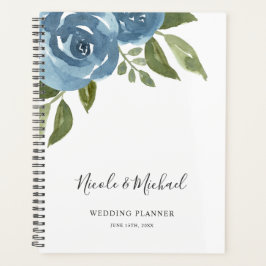 Elegant Dusty Blue Waterverf Floral Wedding Planner