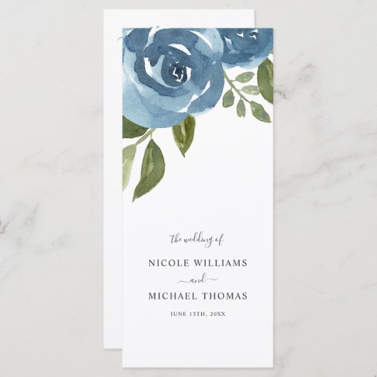 Elegant Dusty Blue Waterverf Floral Wedding Programmakaart (Voorkant / Achterkant)