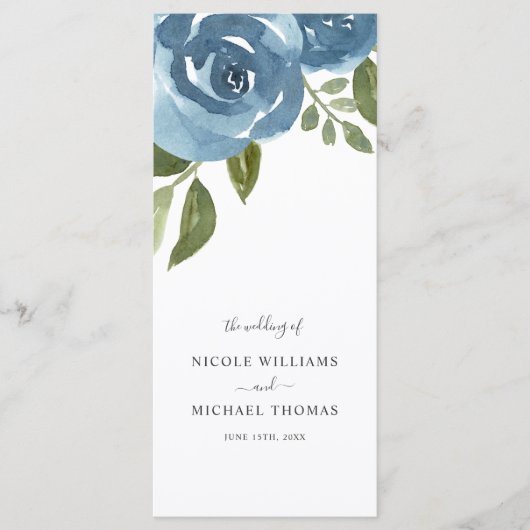 Elegant Dusty Blue Waterverf Floral Wedding Programmakaart (Voorkant)