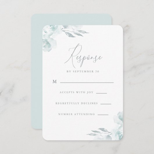 Elegant Dusty Blue Waterverf Floral Wedding Rsvp (Voorkant / Achterkant)