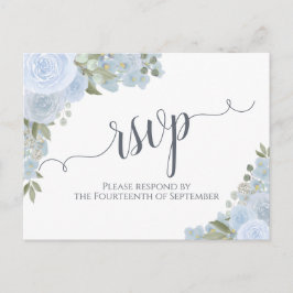 Elegant Dusty Blue Waterverf Floral Wedding RSVP Briefkaart