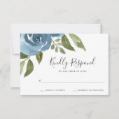 Elegant Dusty Blue Waterverf Floral Wedding RSVP Kaartje (Voorkant)