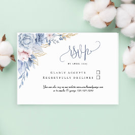 Elegant Dusty Blue Waterverf Floral Wedding RSVP Kaartje