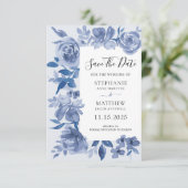 Elegant Dusty Blue Waterverf Floral Wedding Save The Date (Staand voorkant)