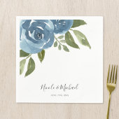 Elegant Dusty Blue Waterverf Floral Wedding Servet