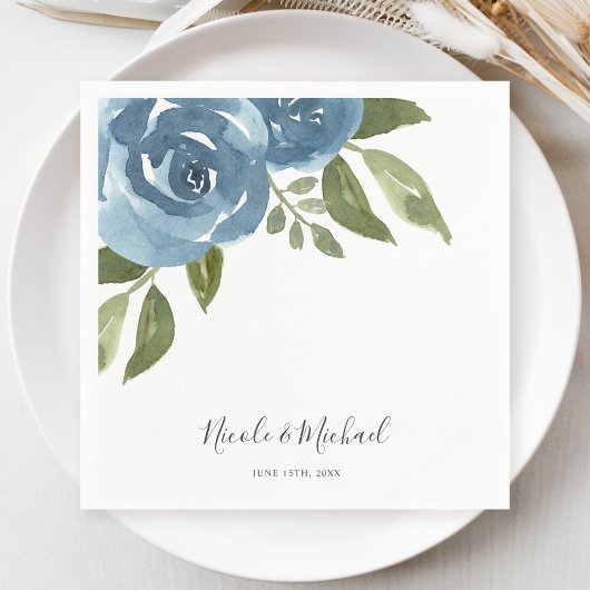 Elegant Dusty Blue Waterverf Floral Wedding Servet