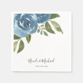 Elegant Dusty Blue Waterverf Floral Wedding Servet (Voorkant)