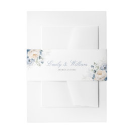 Elegant Dusty Blue Waterverf Floral Wedding Uitnodigingen Wikkel