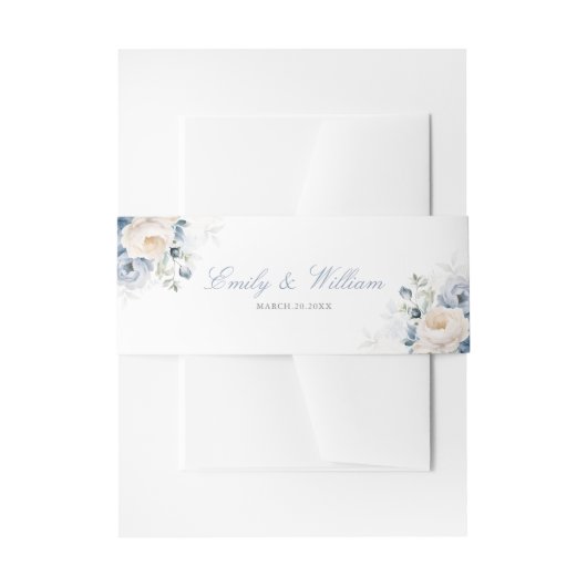 Elegant Dusty Blue Waterverf Floral Wedding Uitnodigingen Wikkel (Voorkant Voorbeeld)