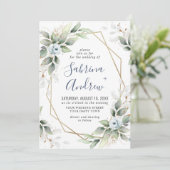 Elegant Dusty Blue Waterverf Greenery Wedding Kaart (Staand voorkant)