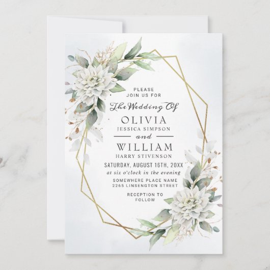 Elegant Dusty Blue Waterverf Greenery Wedding Kaart (Voorkant)