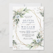 Elegant Dusty Blue Waterverf Greenery Wedding Kaart (Voorkant)