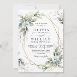 Elegant Dusty Blue Waterverf Greenery Wedding Kaart