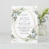 Elegant Dusty Blue Waterverf Greenery Wedding Kaart (Staand voorkant)