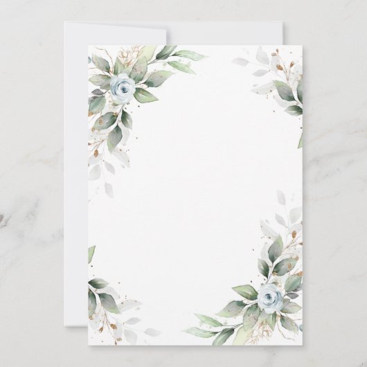 Elegant Dusty Blue Waterverf Greenery Wedding Kaart (Achterkant)
