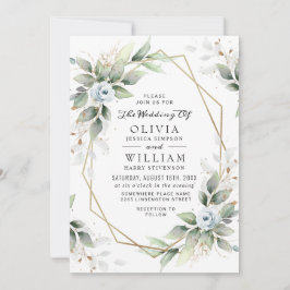 Elegant Dusty Blue Waterverf Greenery Wedding Kaart
