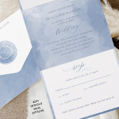 Elegant Dusty Blue Waterverf Monogram Weddenschap  All In One Uitnodiging