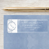 Elegant Dusty Blue Waterverf, Monogram Wedding L Etiket
