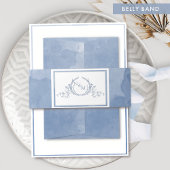 Elegant Dusty Blue Waterverf, Monogram Wedding Uitnodigingen Wikkel