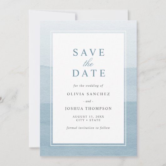 Elegant Dusty Blue Waterverf Ombre Save the Date (Voorkant)