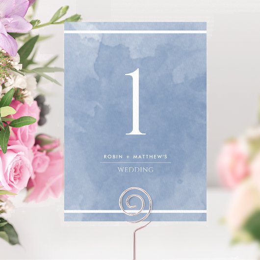 Elegant Dusty Blue Waterverf Table Number