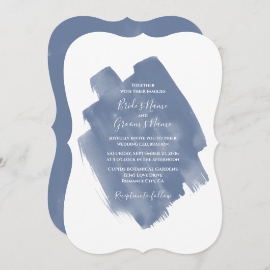 Elegant Dusty Blue Waterverf Wedding Invitations Kaart (Voorkant / Achterkant)