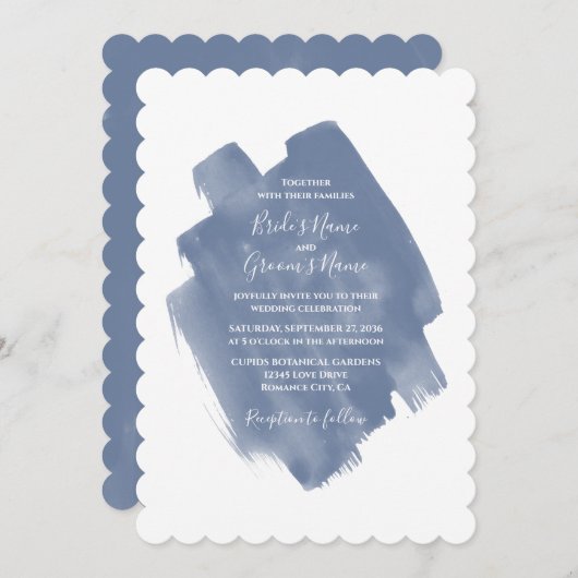 Elegant Dusty Blue Waterverf Wedding Invitations Kaart (Voorkant / Achterkant)