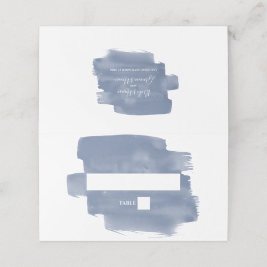 Elegant Dusty Blue Waterverf Wedding Place Card Plaatskaartje (Buitenkant ongevouwen)