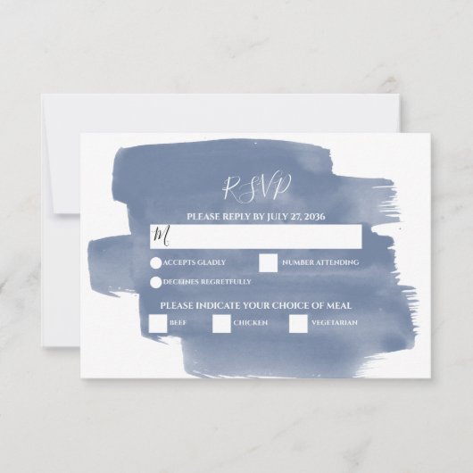 Elegant Dusty Blue Waterverf Wedding RSVP-kaarten RSVP Kaartje (Voorkant)