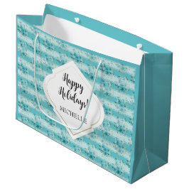 Elegant Dusty Blue Waterverf Wildflower Monogram Groot Cadeauzakje