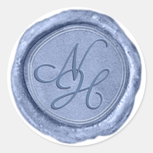 Elegant Dusty Blue Wax Seal Monogram Sticker (Voorkant)