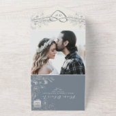 Elegant Dusty Blue Weddenschap in één uitnodiging (Buitenkant)