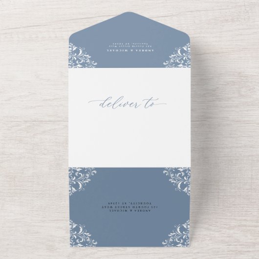 Elegant Dusty Blue Wedding All In One Uitnodiging (Buitenkant)