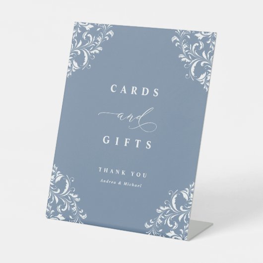 Elegant Dusty Blue Wedding Cards & Gifts Reclamebord Met Voetstuk (Voorkant)