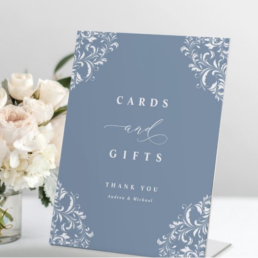 Elegant Dusty Blue Wedding Cards & Gifts Reclamebord Met Voetstuk
