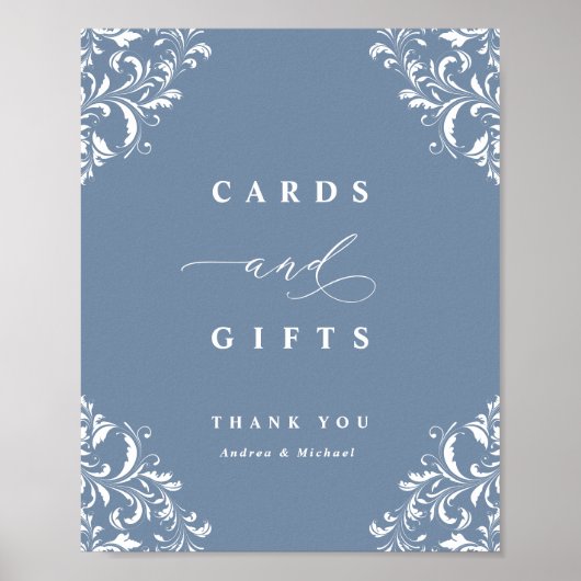 Elegant Dusty Blue Wedding Cards & Gifts Sign Poster (Voorkant)