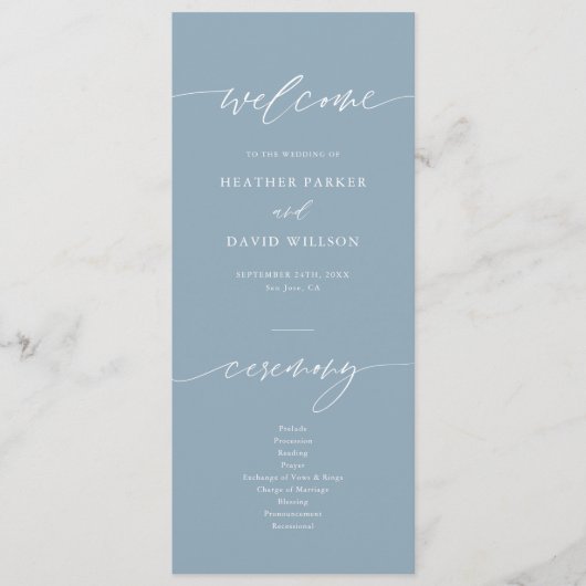 Elegant Dusty Blue Wedding Ceremony Programmakaart (Voorkant)