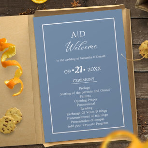Elegant Dusty Blue Wedding Ceremony Programme Kaart