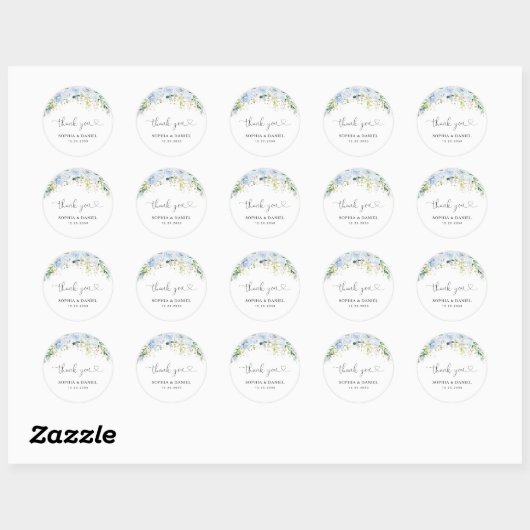 Elegant Dusty Blue Wedding Classic Round Sticker (Vel)